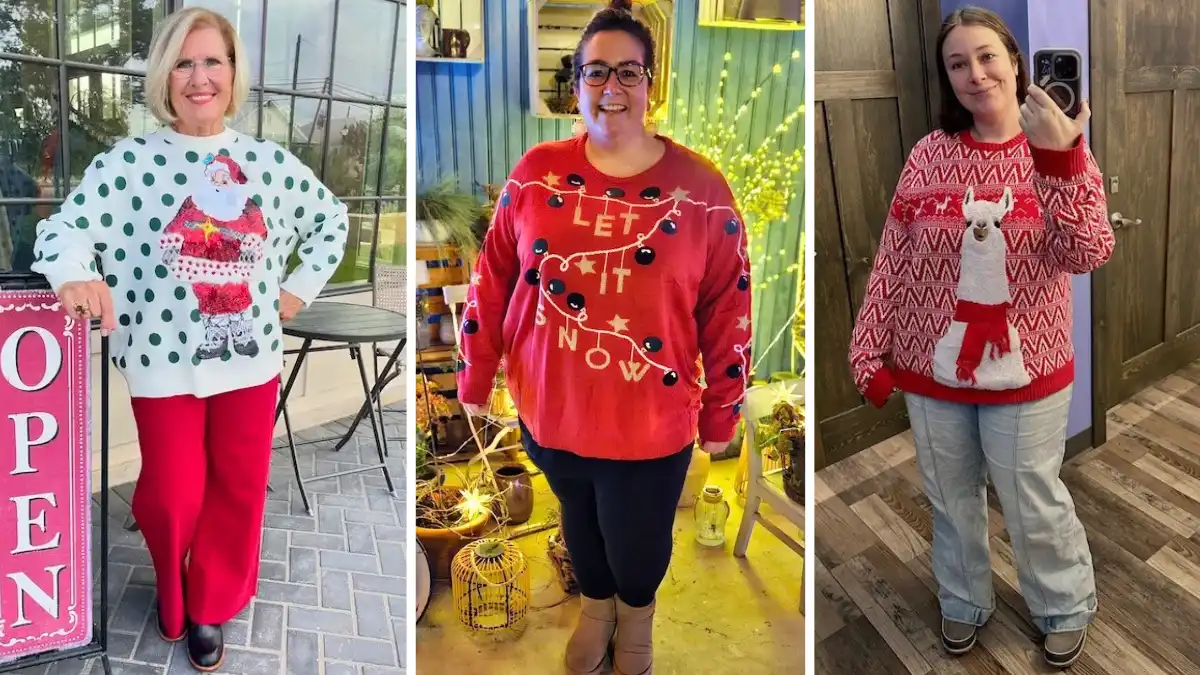 ugly christmas sweater party outfits for plus size women over 50