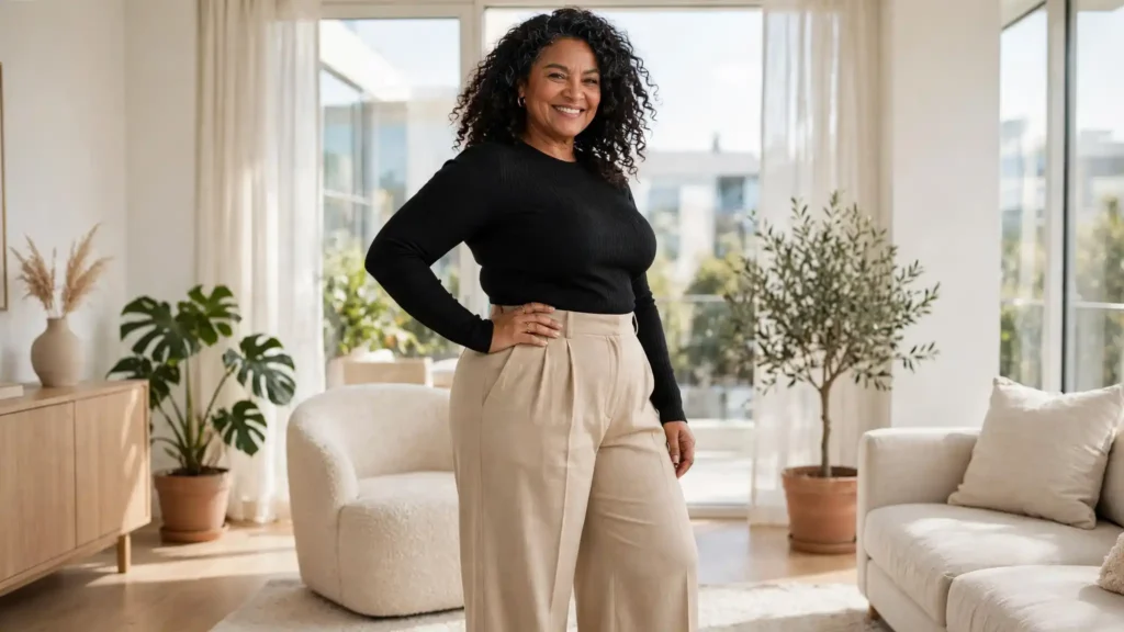 How to Wear Wide Leg Pants as a Plus Size Petite Woman Over 50 2 how to wear wide leg pants plus size petite over 50