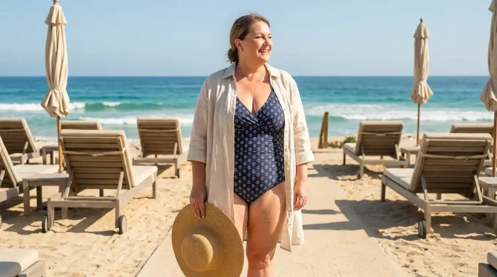 What to Wear to the Beach as a Plus Size Petite Woman Over 50 (Confident Looks That Work) 8 what to wear to the beach plus size petite over 50