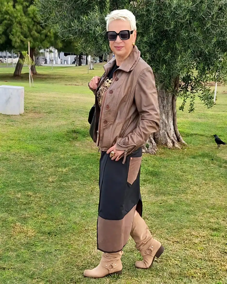 camel and tan outfits for plus size petite women over 50