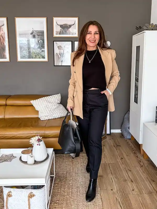 camel and tan outfits for plus size petite women over 50