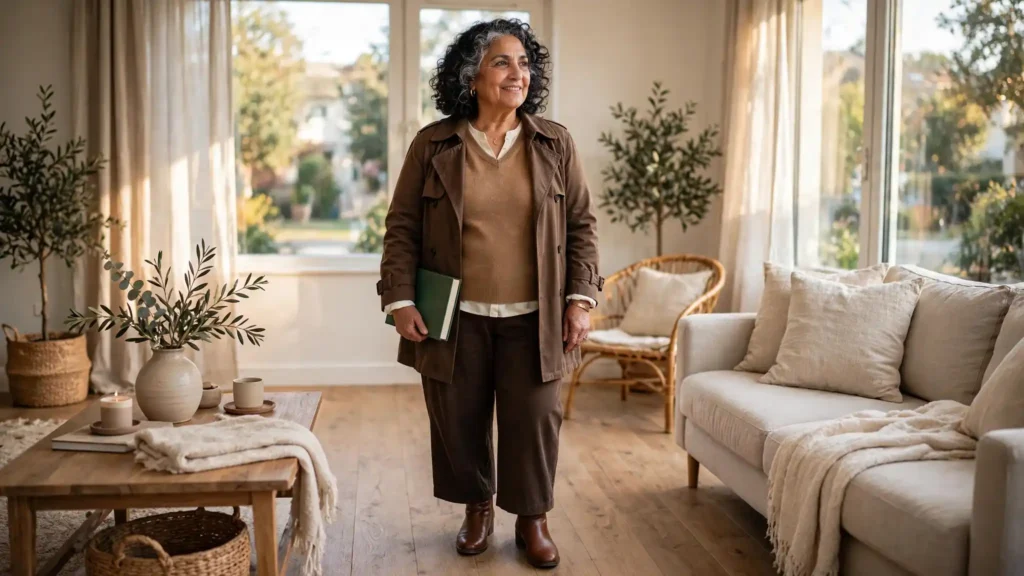 fall layering tips for plus size petite women over 50