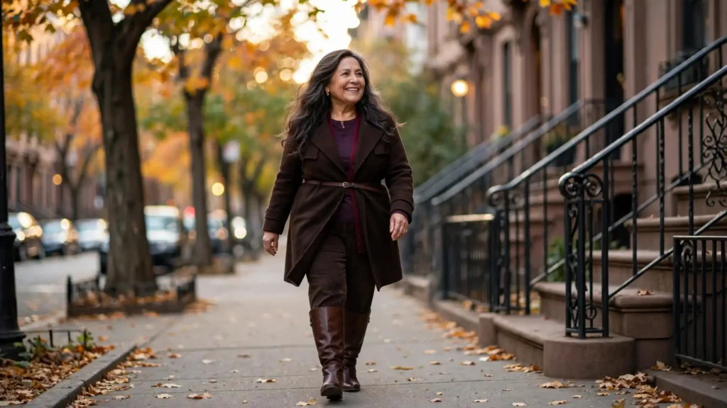 fall layering tips for plus size petite women over 50