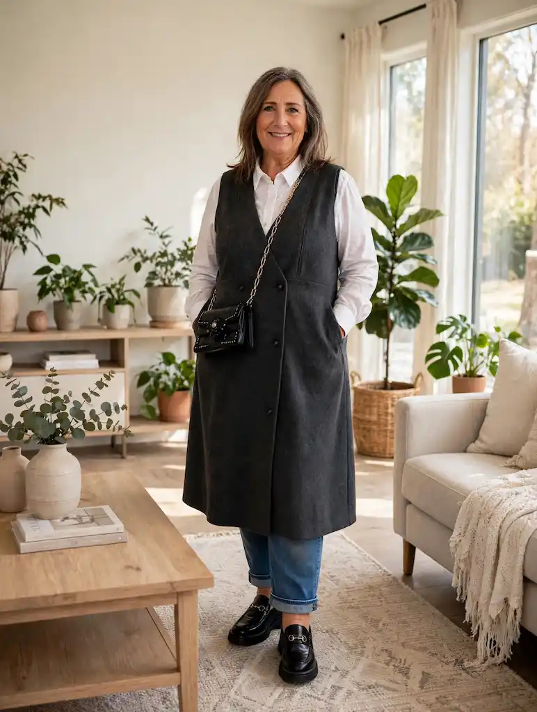 vest outfits for plus size petite women over 50