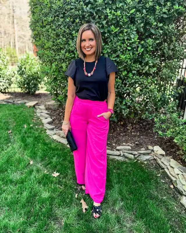 wide leg pants outfits for plus size petite women over 50