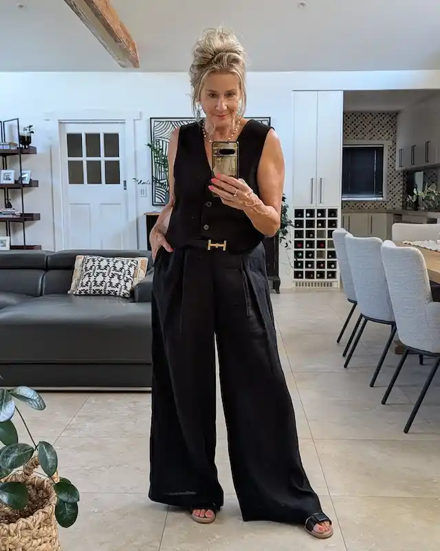 wide leg pants outfits for plus size petite women over 50