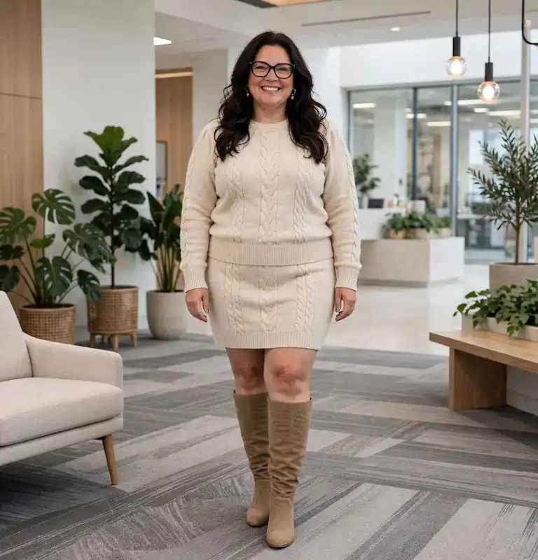 camel and tan outfits for plus size petite women over 50