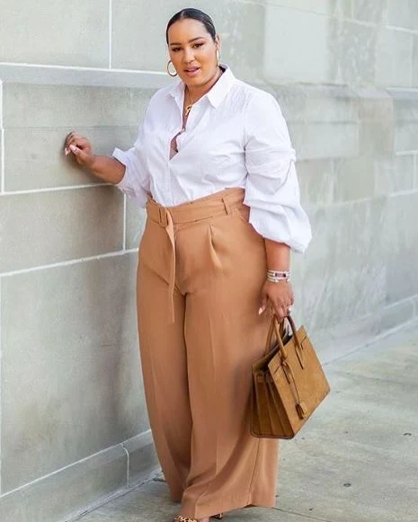 wide leg pants outfits for plus size petite women over 50