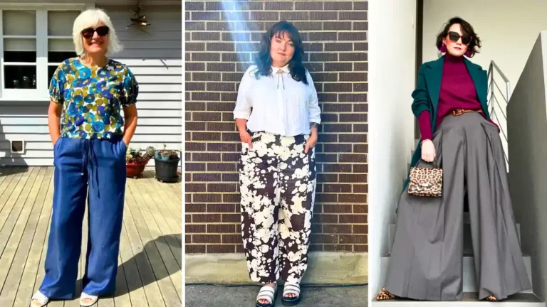 wide leg pants outfits for plus size petite women over 50